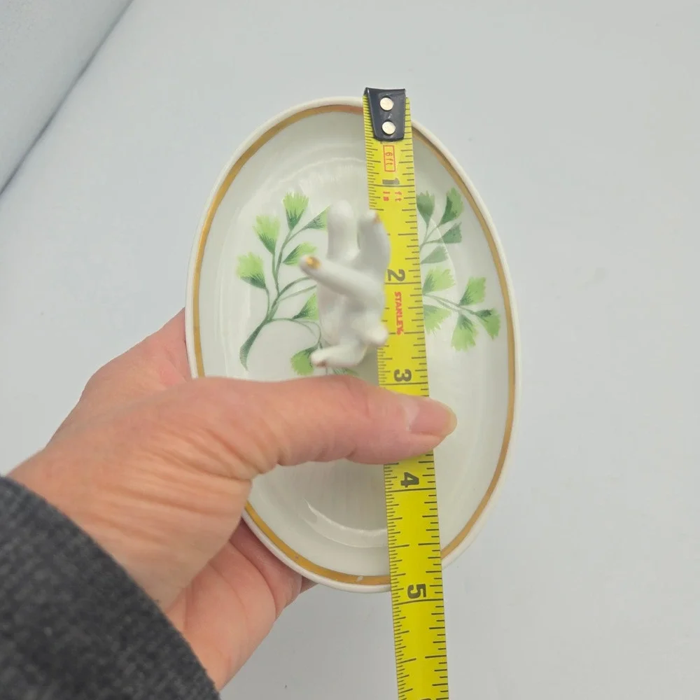 Vintage Porcelain Mini Hand‎ Ring Holder Dish White Gold Trim Made in France 5